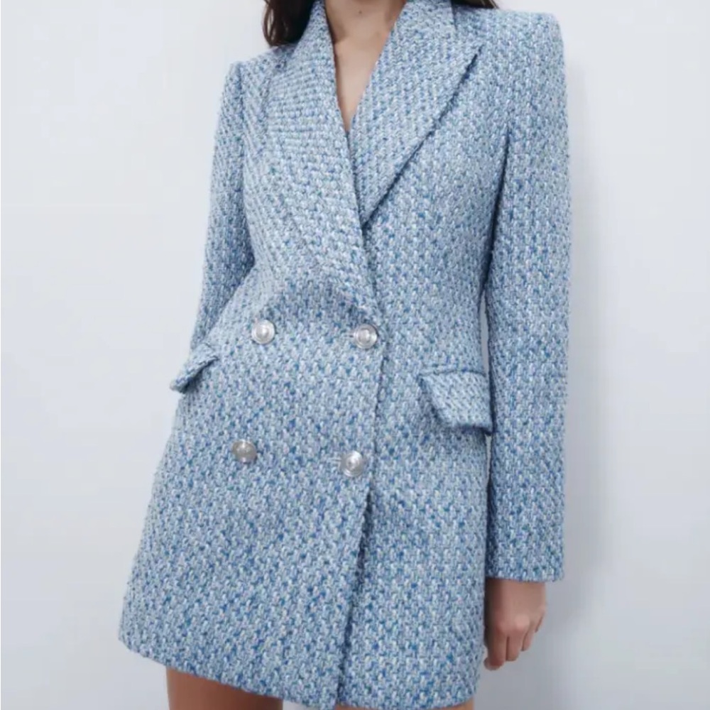 NWT Zara Double Breasted Textured Weave Blazer S